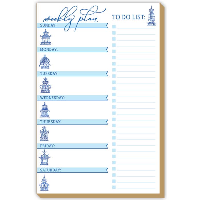 RosanneBeck Collections - Weekly Plan Handpainted Blue Pagodas Luxe Small Notepad