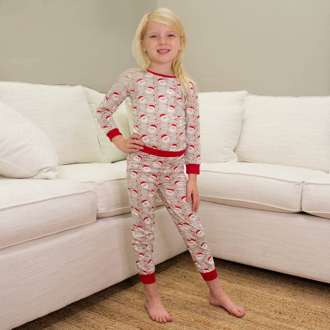 Kid's Cheerful Santa Long Sleeve Pajamas Light Gray/True Red 2T