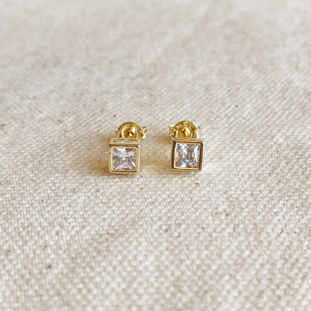 GoldFi - 18k Gold Filled Squared Stud Earring With Detailed Bezel