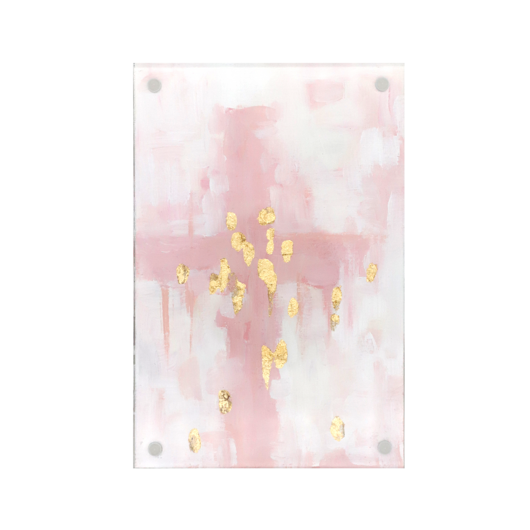 Pink Cross with Gold Details in Acrylic Frame