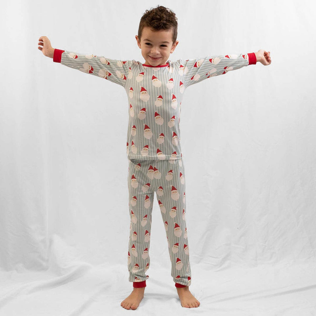 Kid's Jolly Santa Long Sleeve Pajamas Misty Blue/True Red Set of 2 -3T