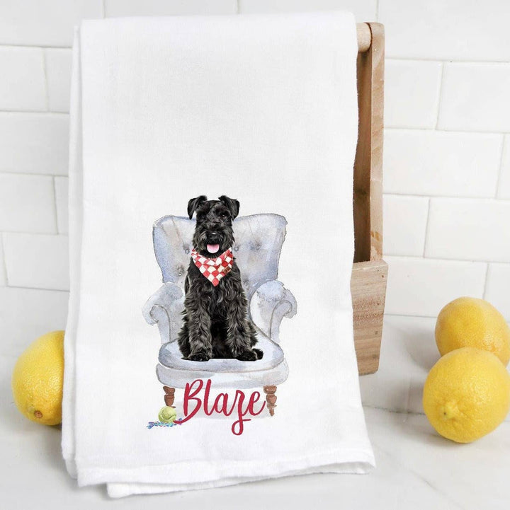 The Preppy Pineapple Home - Custom Black Schnauzer Tea Towel: No Accessory / Wingback Chair