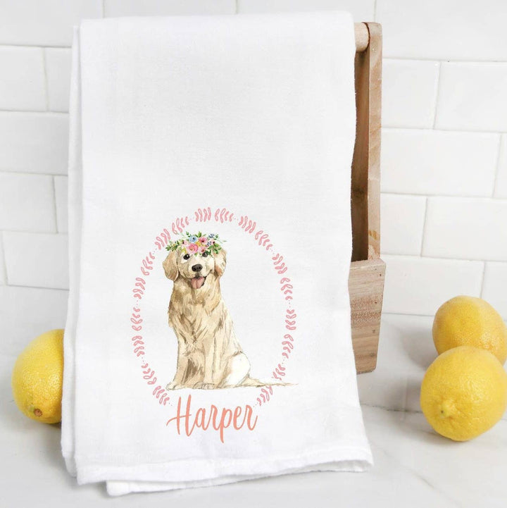 The Preppy Pineapple Home - Custom Golden Retriever  Flour Sack Towel, Tea Towel, Dog Mo: No Accessory / Wingback Chair