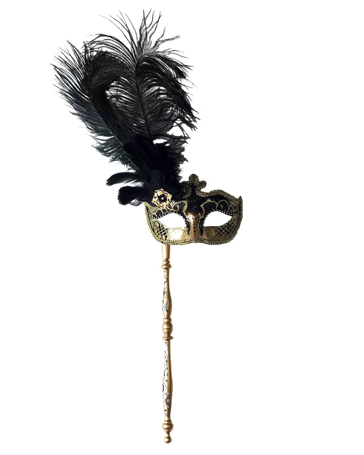 Mardi Gras Creations - Anarkali Mask With Eye Detail With Detachable Stick: Purple / Gold Accents