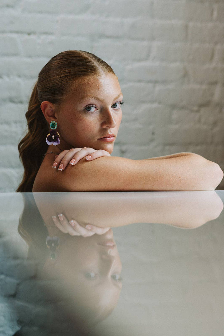 The Pink Reef - The Pink Reef Emerald Pink Pansy Earring