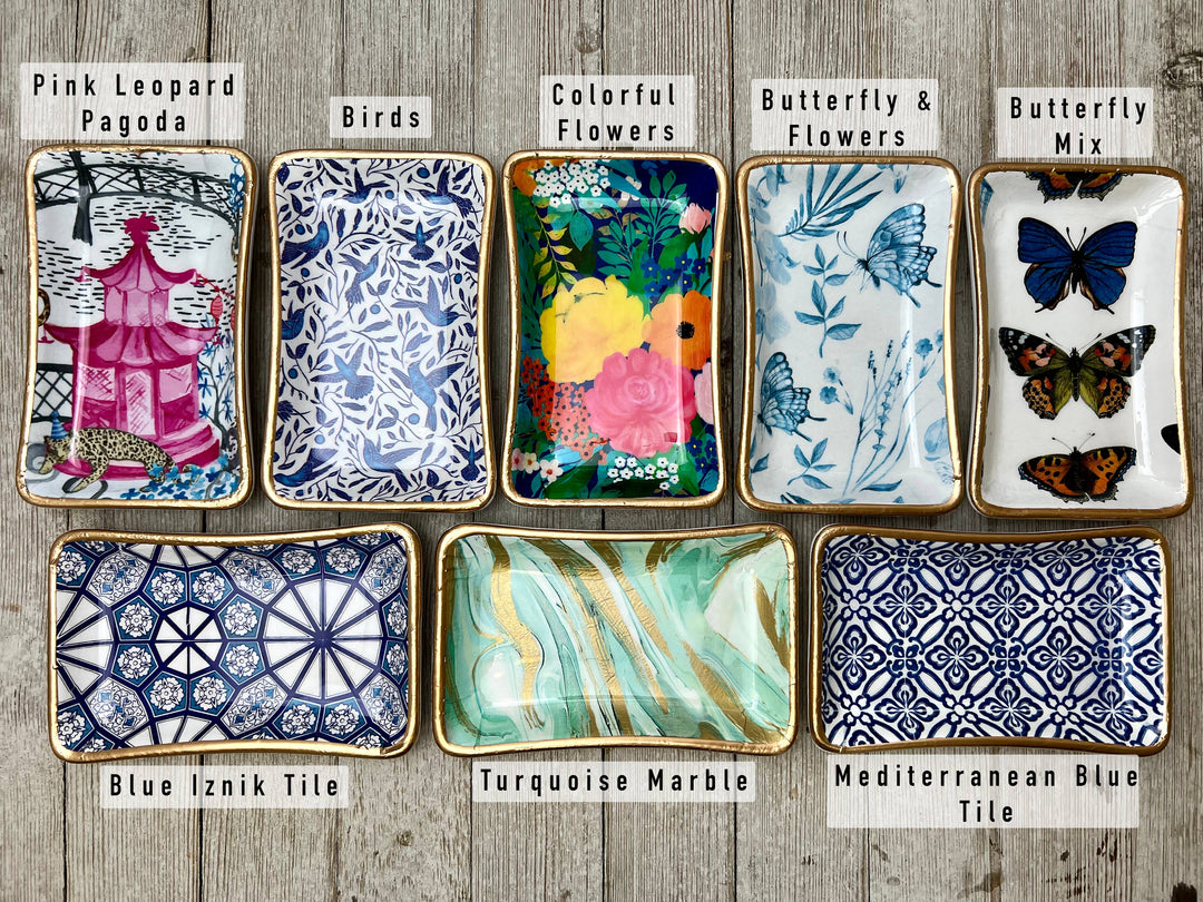 Michelle Allen Designs - Ceramic Jewelry tray- Small: Navy Coral