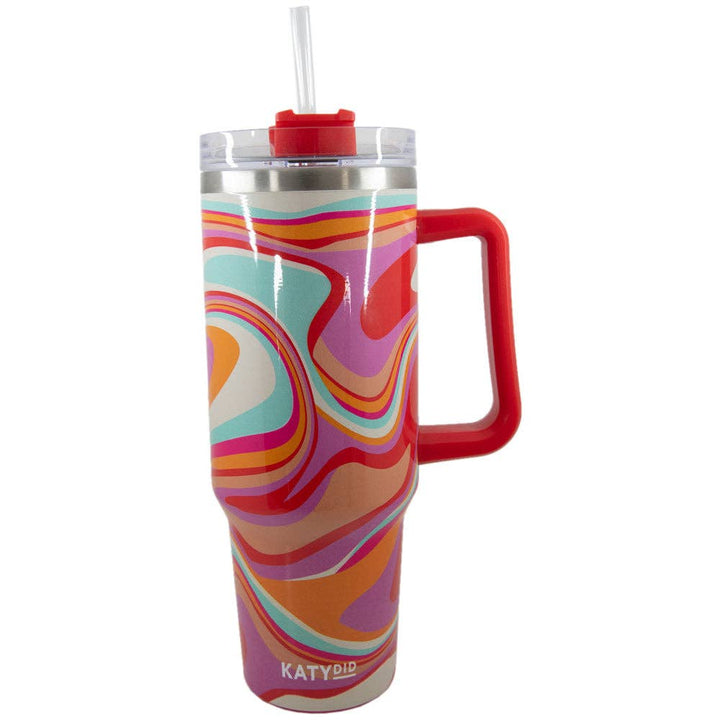 Katydid - Groovy Swirls Insulated Tumbler Cup w/ Handle: Multicolored