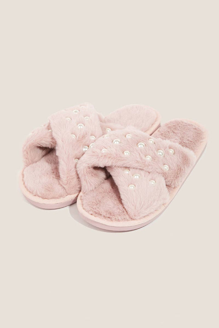 Anarchy Street - Fuzzy Pearl Faux Fur Slippers: PKM