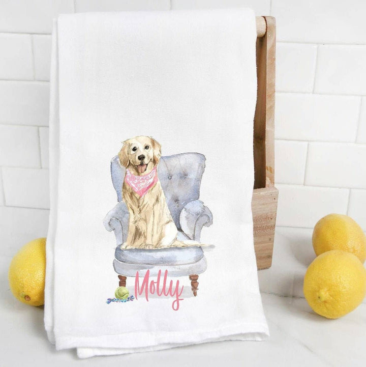 The Preppy Pineapple Home - Custom Golden Retriever  Flour Sack Towel, Tea Towel, Dog Mo: No Accessory / Wingback Chair