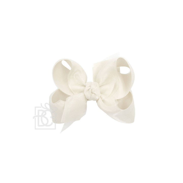 Beyond Creations, LLC - LAYERED ORGANZA/GROSGRAIN BOW ON CLIP: 5.5" Huge - 2.25" Ribbons on Alligator Clip / L PINK/ L PINK