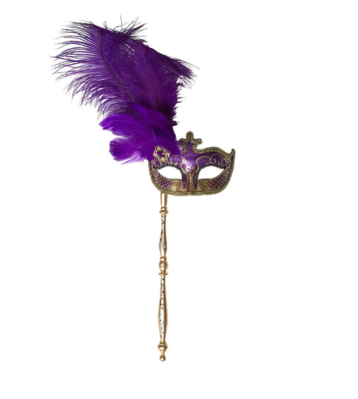 Mardi Gras Creations - Anarkali Mask With Eye Detail With Detachable Stick: Pink / Silver Accents