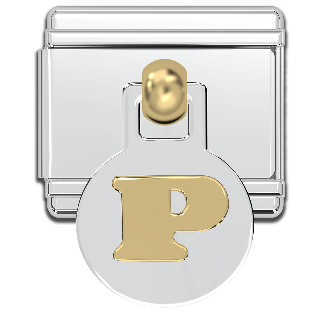 Natalia - Italian Charm Letters A-Z - 9mm Gold Dangle Bracelet Charms: P