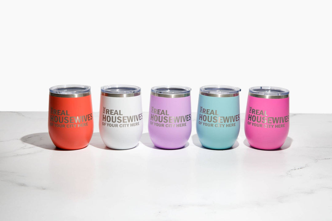 Calm Down Caren - Real Housewives of YOUR CUSTOM CITY Polar Camel Wine Tumbler: Pink