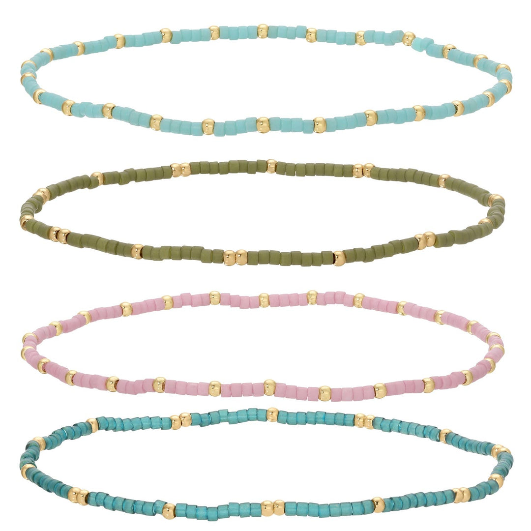 Splendid Iris - Set/12 miyuki delica stretch bracelets: White/Pink/Aqua