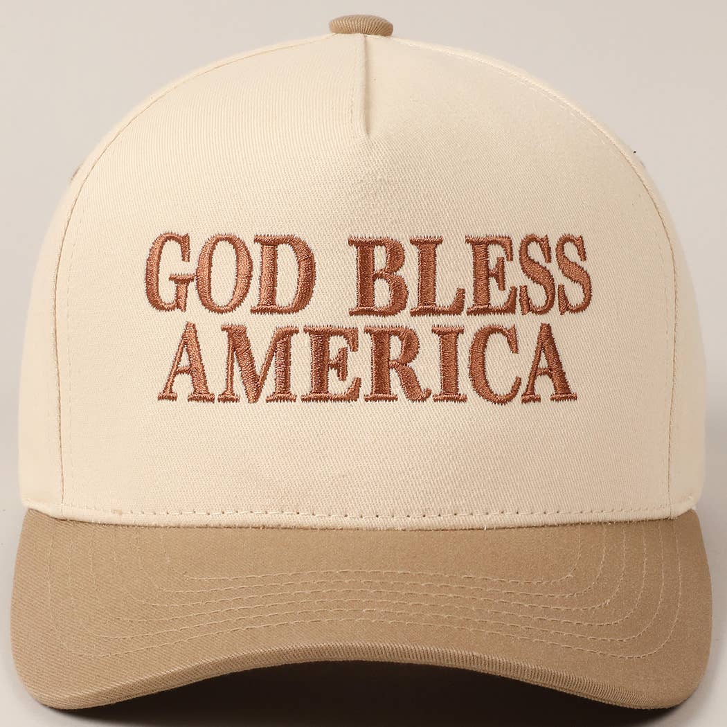 Fashion City - God Bless America Embroidered Two-Tone Canvas Cap: RED/NAVY / ONE SIZE