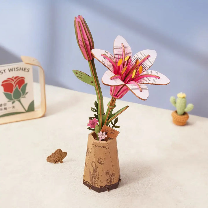 Hands Craft - 3D Wooden Flower Puzzle: Pink Lilly