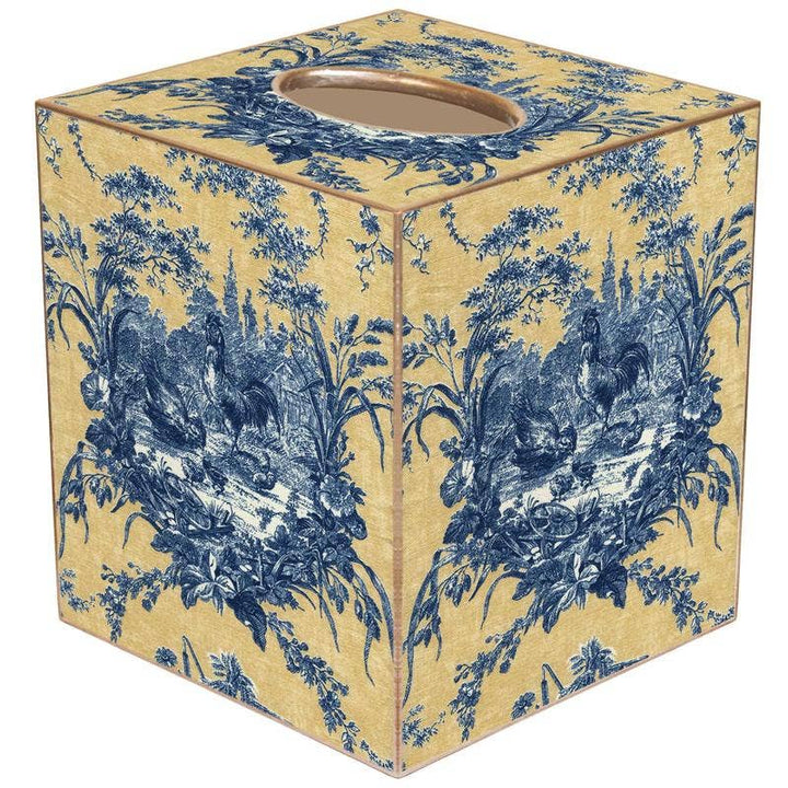 Marye-Kelley - Blue and Yellow Toile Tissue Box Cover: Paper Mache