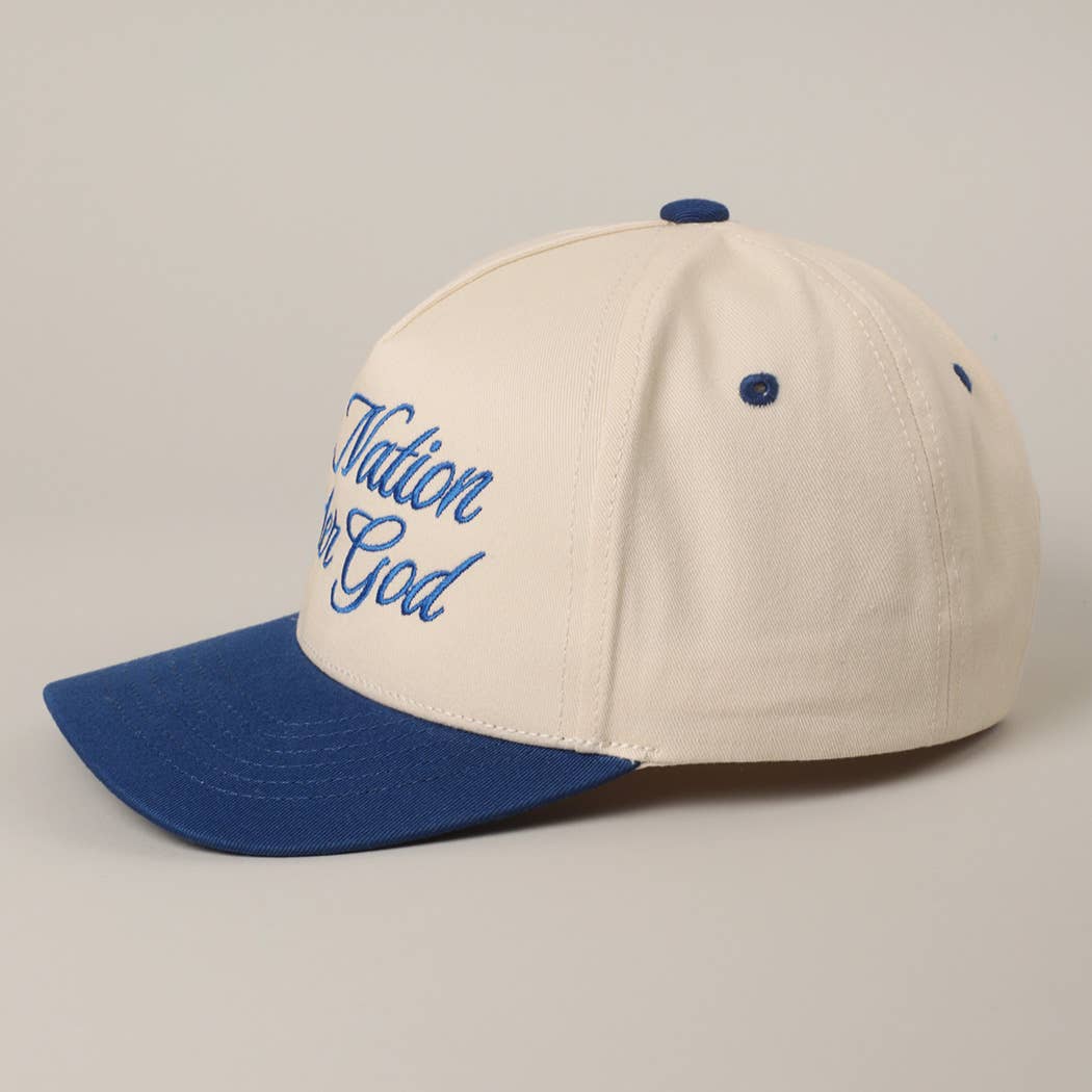 Fashion City - One Nation Under God Two-Tone Trucker Hat: NATURAL/ROYAL BLUE / ONE SIZE