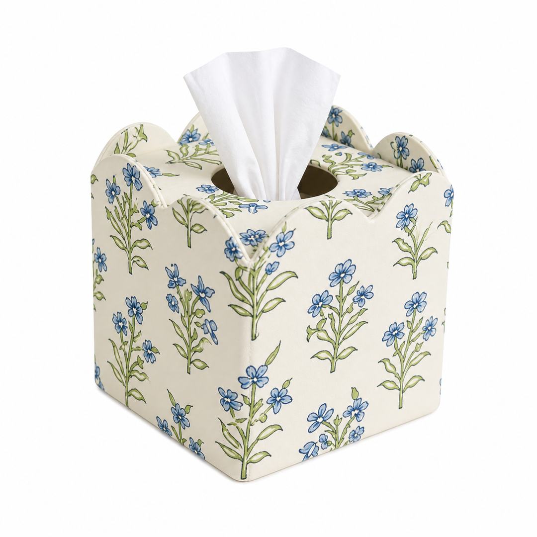Blocks that Print - Blue & White Handprinted Tissue Box - Sanganer Blooms