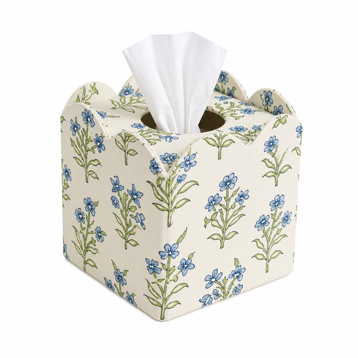 Blocks that Print - Blue & White Handprinted Tissue Box - Sanganer Blooms
