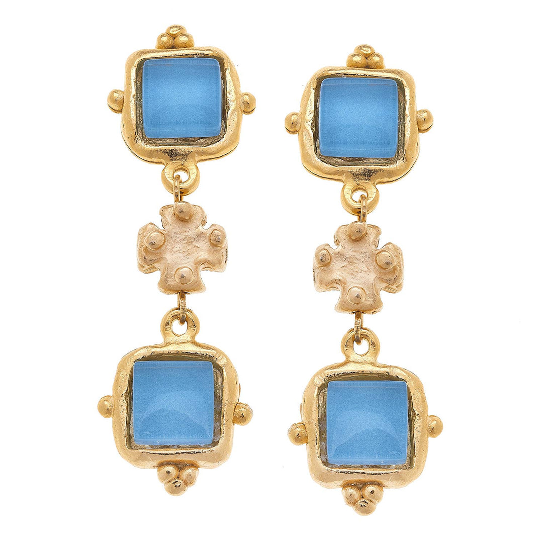 Susan Shaw - Charlotte Aqua French Glass Tier Earrings