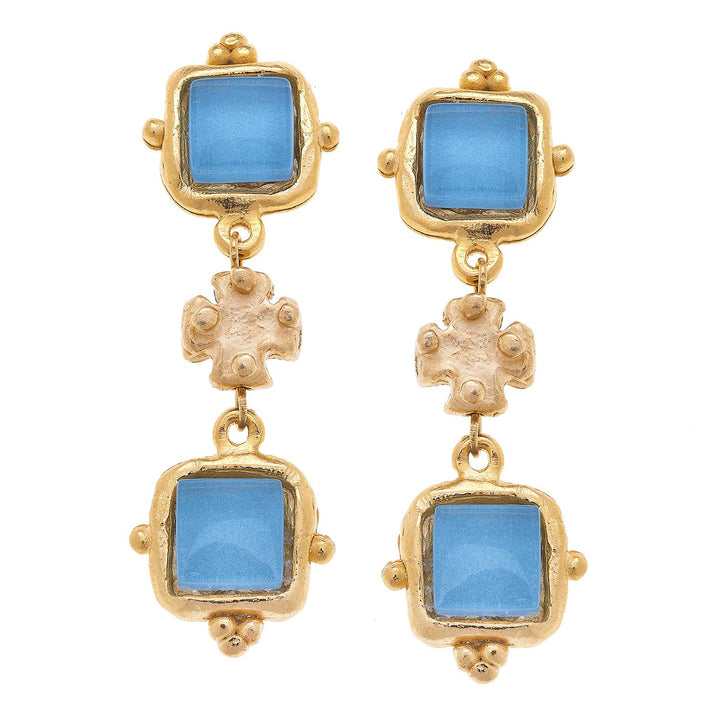 Susan Shaw - Charlotte Aqua French Glass Tier Earrings
