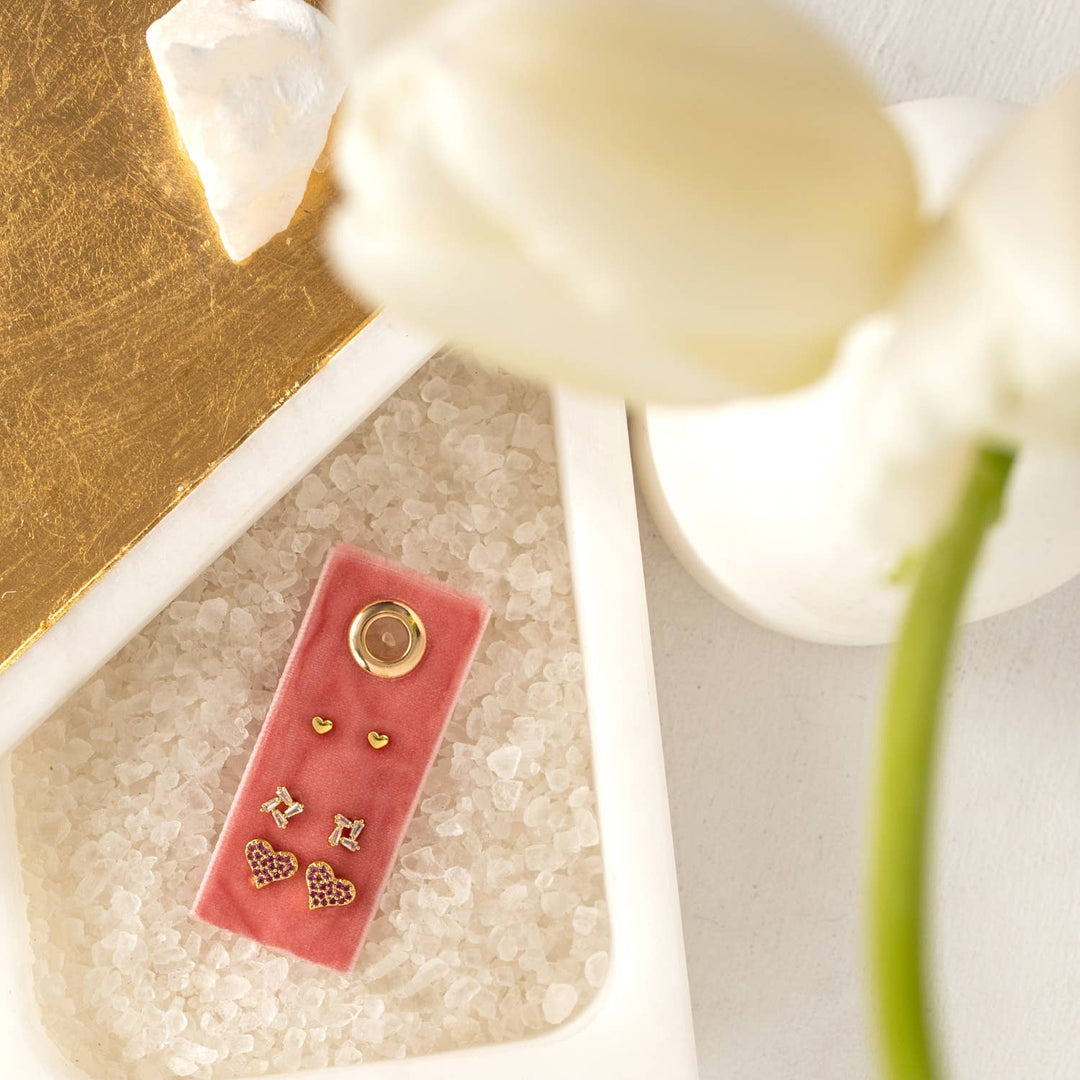 Splendid Iris - Pink Pave Heart Velvet Stud Gift Set
