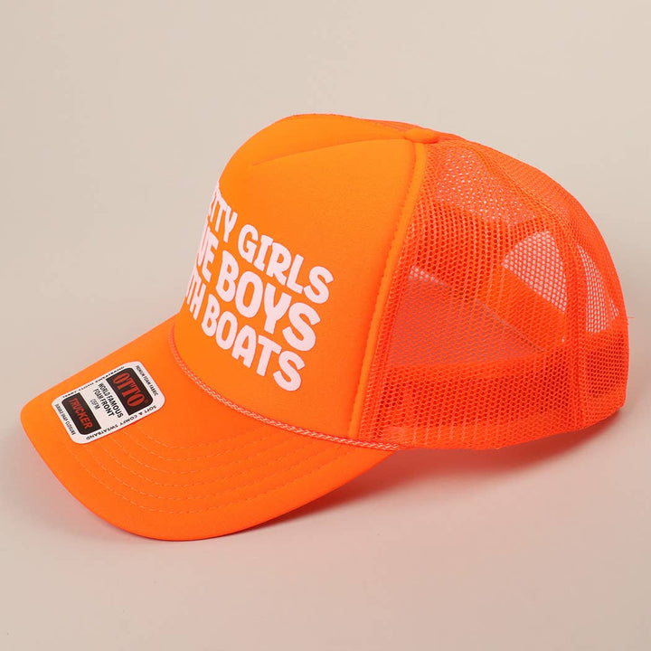 Fashion City - Pretty Girls Love Boys With Boats Text Print Mesh Back Cap: Pink / ONE SIZE