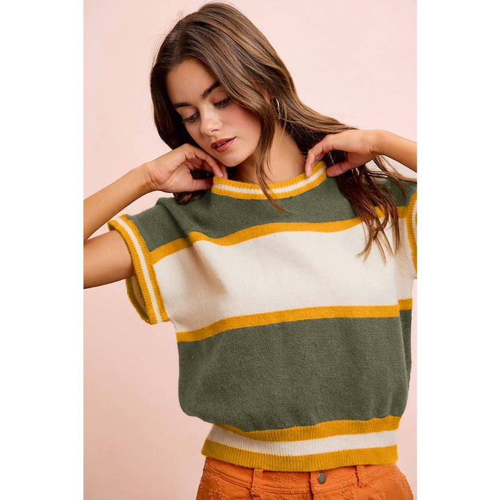 BiBi - GAMEDAY THEME COLORBLOCK REALXED FIT KNIT TOP: NAVY/ORANGE / XL