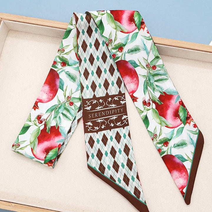 ACCITY - Fruit Print Twilly Scarf – Hair Tie & Bag Ribbon_CWASC0431: Brown / (OS) 10