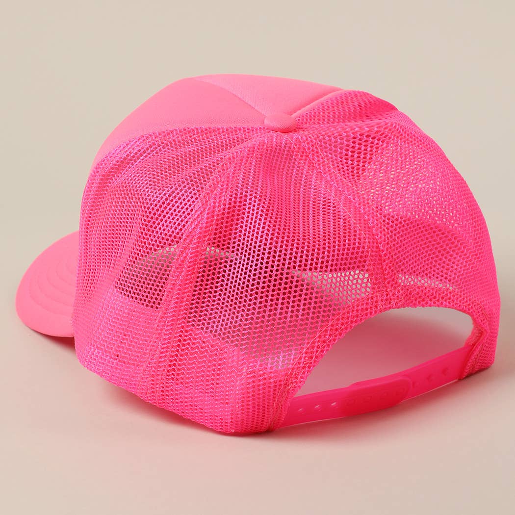Fashion City - JESUS SAVES I SPEND Text Mesh Back Trucker Hat: NEON PINK / ONE SIZE