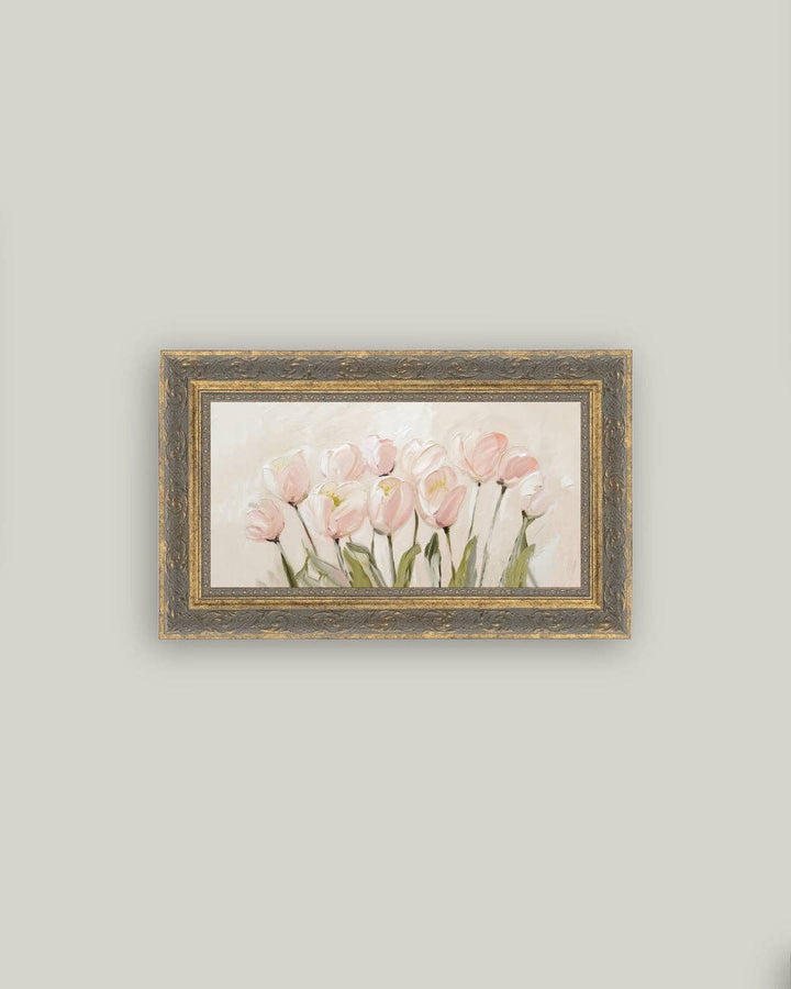 Petal Lane Home - Pink Tulips Framed Antique Art: 7x5