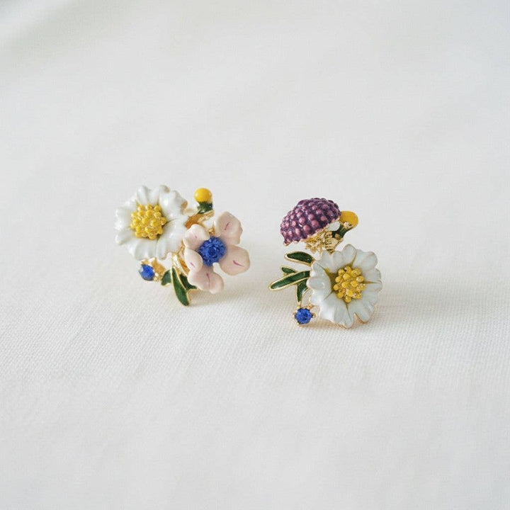 Ellemadera - Gold Plated Drip Glaze Floral Stud Earrings