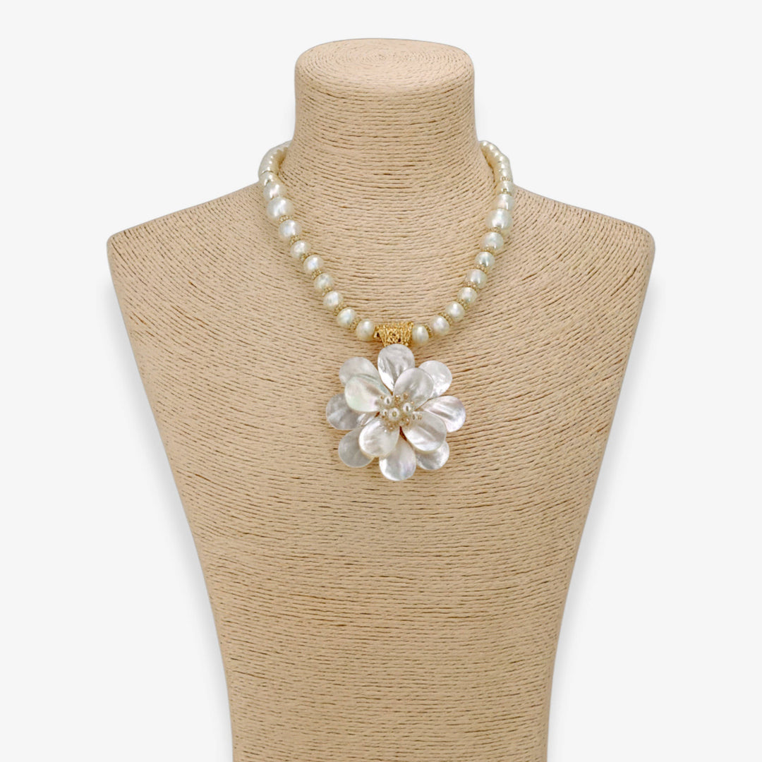 Bijoux Envie Statement Jewelry - Mother of Pearl Flower Necklace | Handmade Statement Jewelry