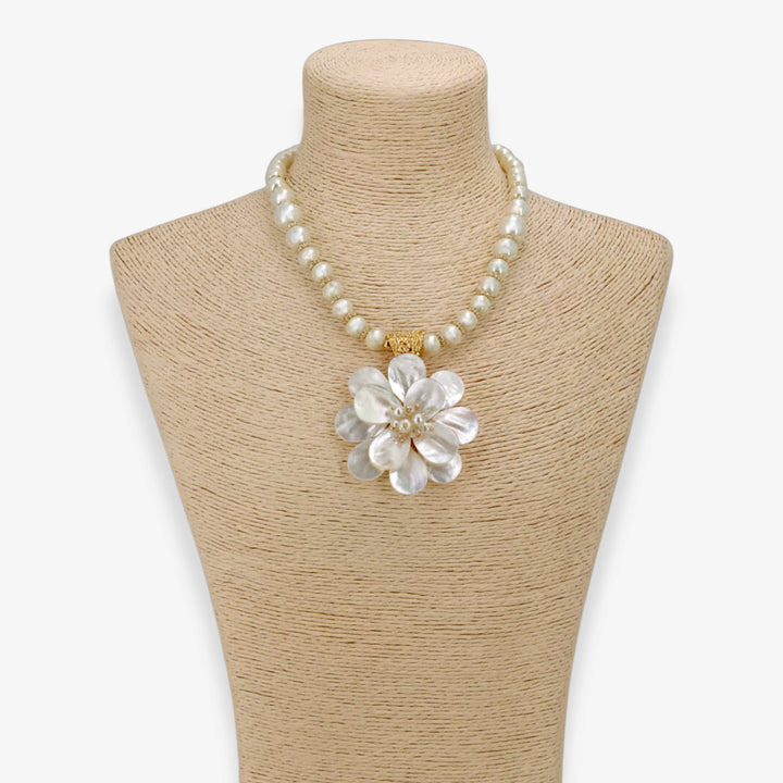 Bijoux Envie Statement Jewelry - Mother of Pearl Flower Necklace | Handmade Statement Jewelry