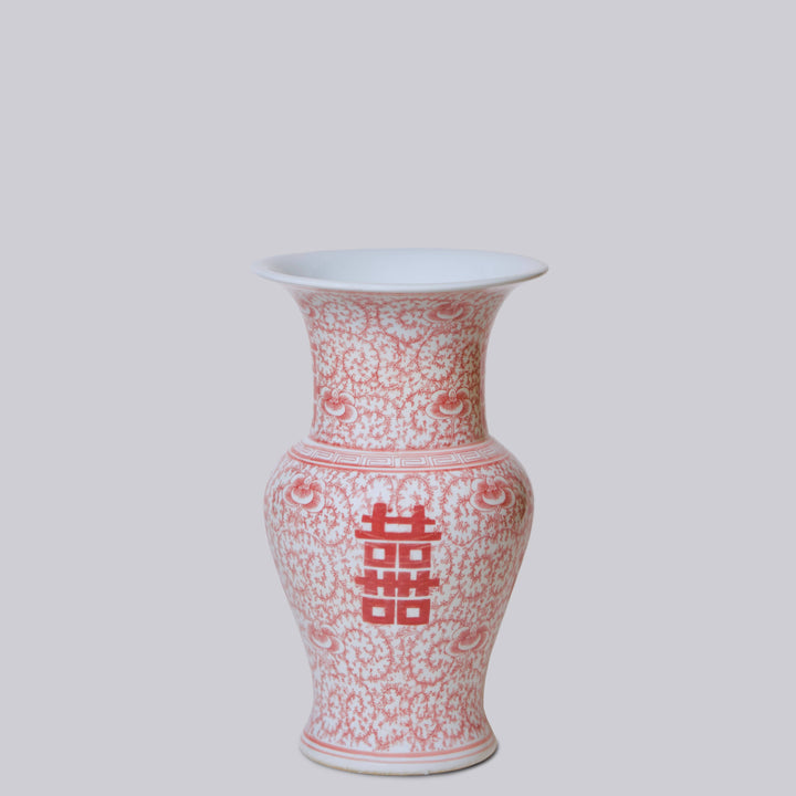 Cobalt Guild - Double Happiness Red & White Porcelain Trumpet Vase