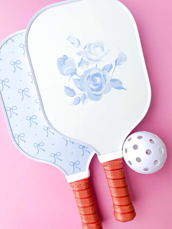 Rock Paper Scissors - Coquette Blue Bow Floral Pickleball Paddle 