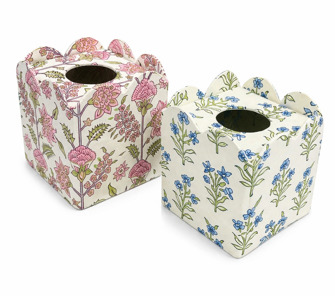 Blocks that Print - Handprinted Tissue Box - Pink City Courtyard