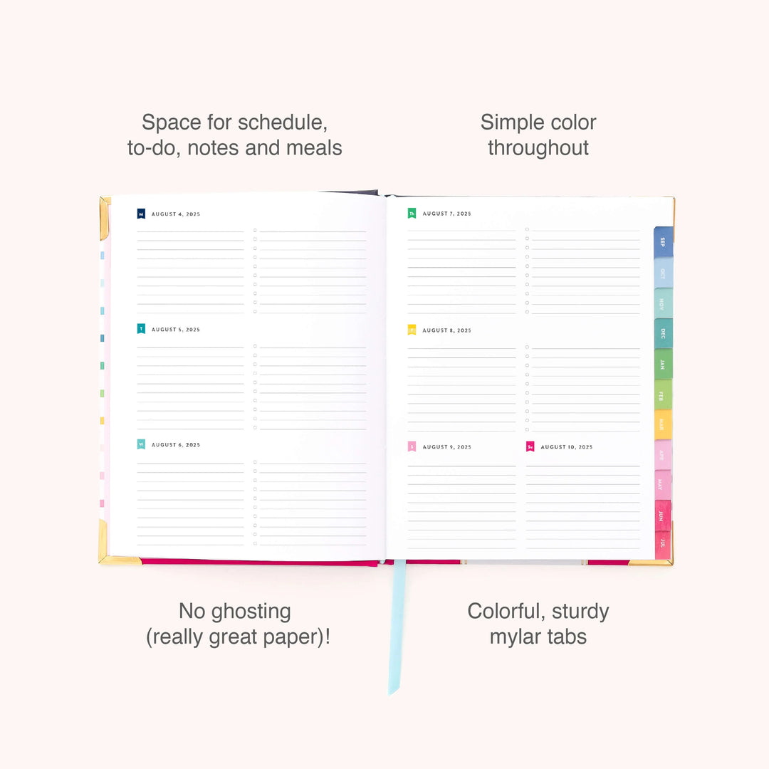2025-2026 Book bound Weekly Simplifed Planner - Happy Stripe