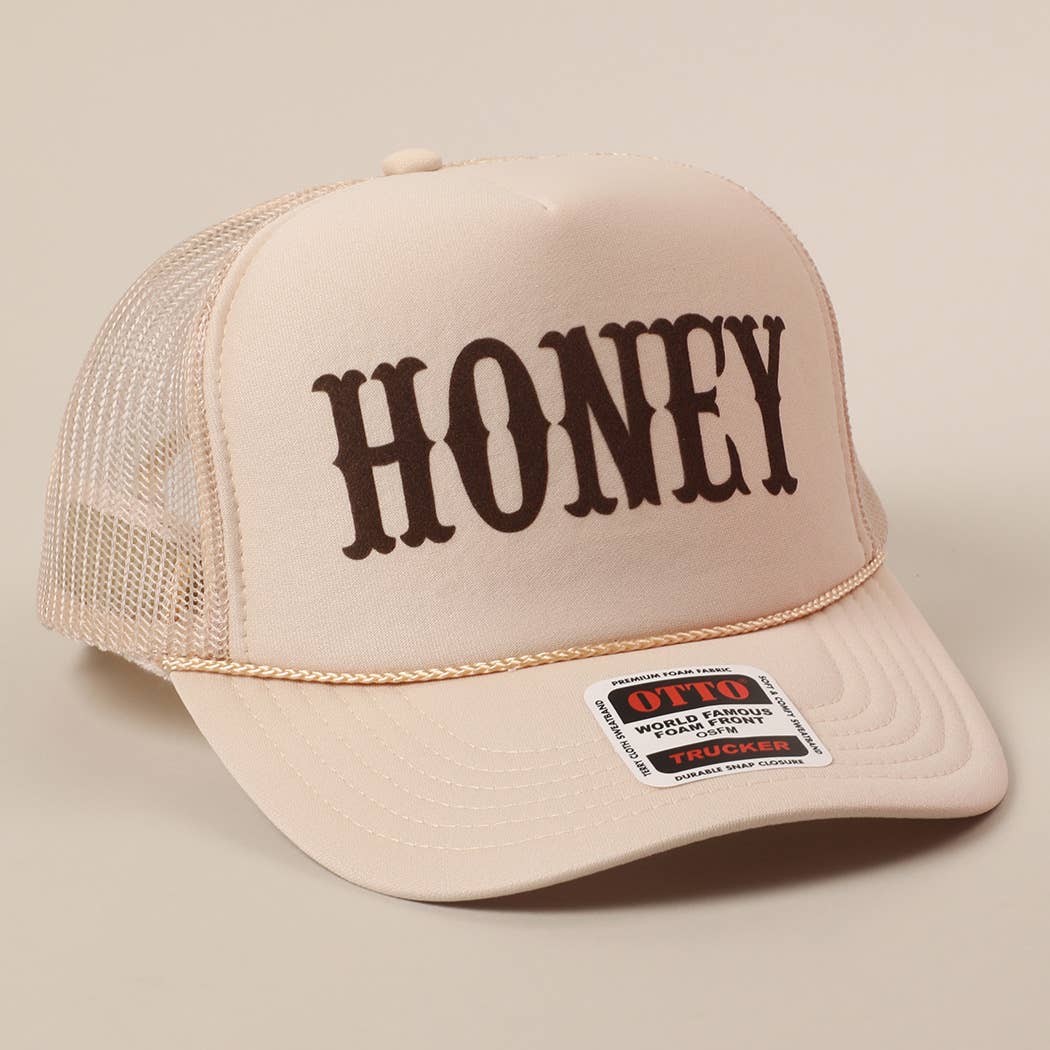 Fashion City - HONEY Text Logo Printed Mesh Back Trucker Hat: Pink / ONE SIZE