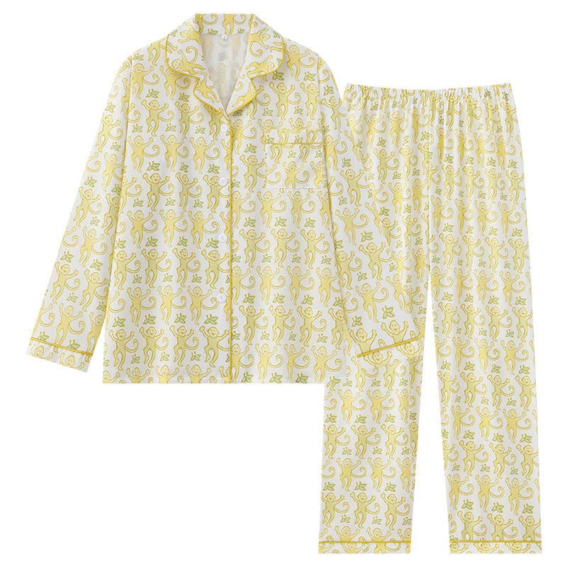 Rosa Clothing - Cute Comfy Monkey Print Long Sleeve Pajama Set: Blue