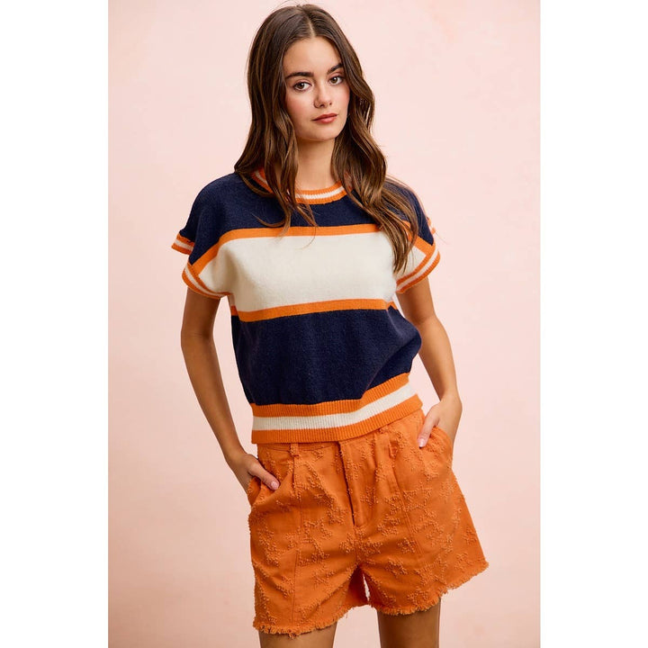 BiBi - GAMEDAY THEME COLORBLOCK REALXED FIT KNIT TOP: BLACK/RED / L