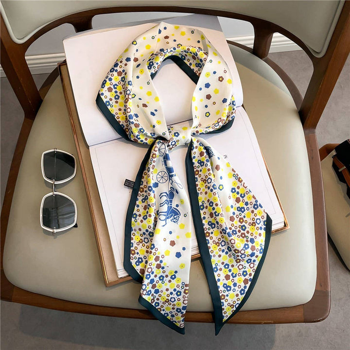 ACCITY - NARROW RIBBON ANGLED PRINTED SILK  HEAD SCARF_CWASC1527: GREY / (OS) 1
