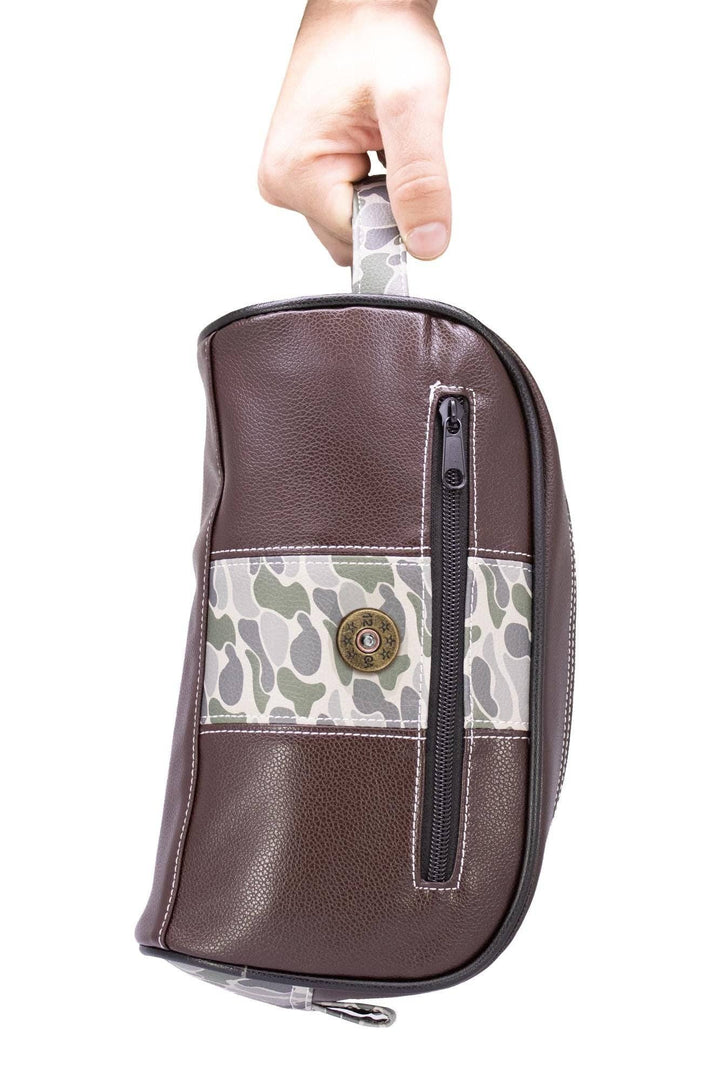 Zep-Pro - Shot Shell Brown Pebble Old School Camo Men's Toiletry Dopp Bag.: Green/Gray