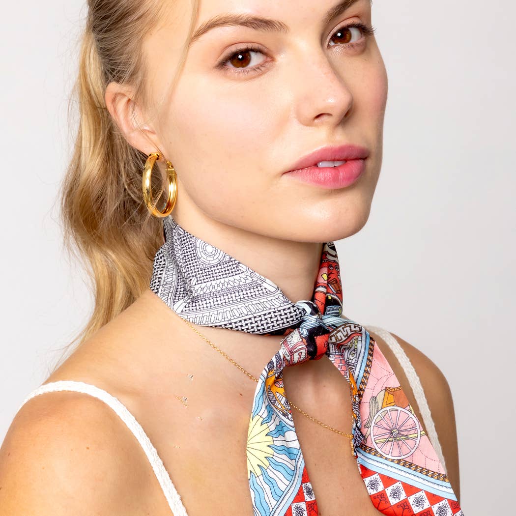 Fashion City - Colorful Geometric Pattern Light Weight Scarf: Red / ONE SIZE