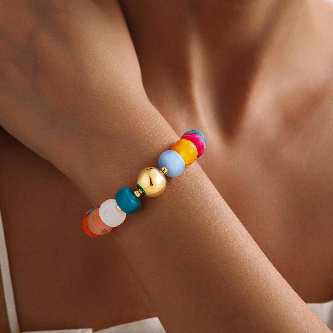 MKS America - Women Chunky Square Bead Bracelet With Gold Ball Detail: Blue / M