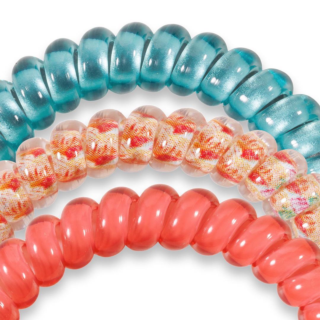 TELETIES - Spiral Hair Coils | Small | Coral Craze Hair Ties