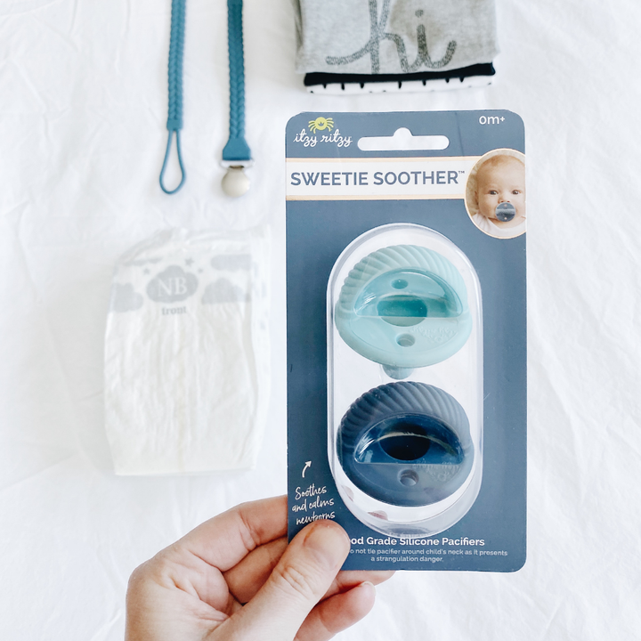 Itzy Ritzy - Sweetie Soother™ Pacifier Sets (2-pack): Robin's Egg Blue + Navy Cables
