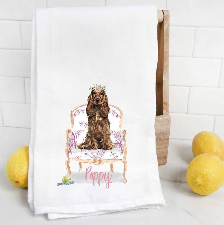 The Preppy Pineapple Home - Custom Cocker Spaniel 12 Flour Sack Towel, Dog Mom, Dog Dad, Personalized Name, Pet Name Gift, Watercolor Pet Portrait: No Accessory / Palm Chair