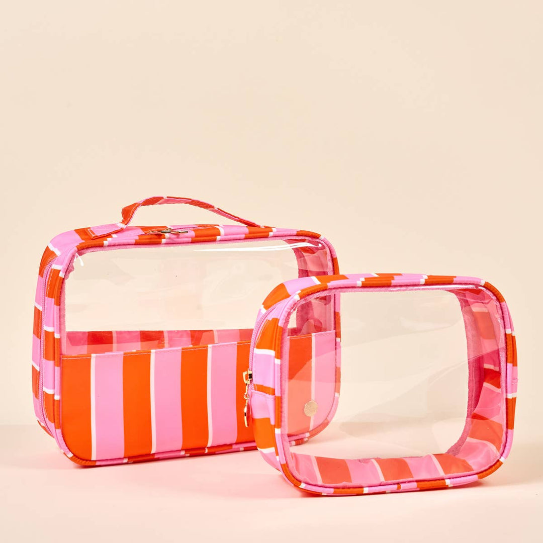 The Darling Effect - Clearly Chic Cosmetic Bag Set–Sicily Stripes Pink